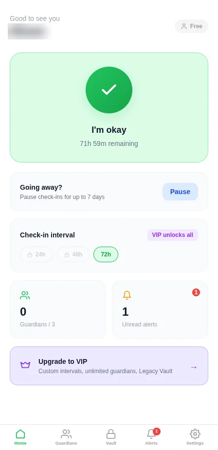 CheckUp home screen with the daily check-in